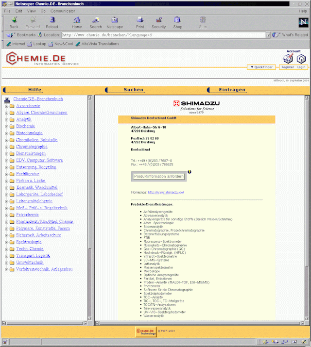 Startseite chemie.de 1997