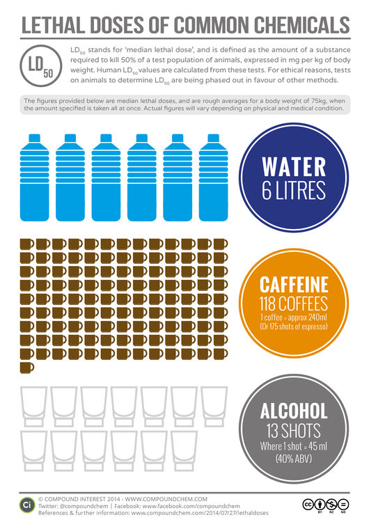 Lethal Doses of Water, Caffeine and Alcohol