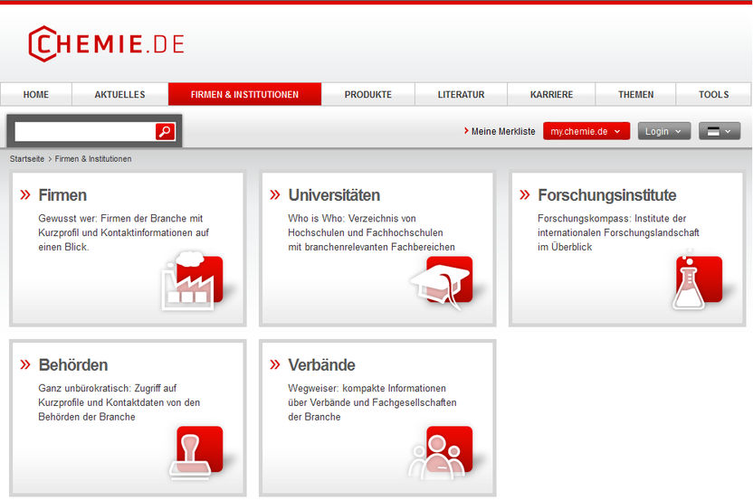 Wegweiser durch den Forschungs­dschungel - Umfassendes Verzeichnis von Forschungs­instituten, Fachgesellschaften, Hochschulen und Verbänden auf den Portalen von CHEMIE.DE Information Service