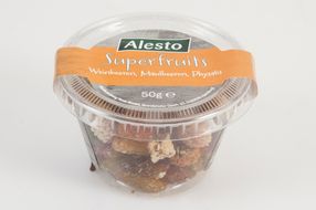 Die Stoltzenberg Nuss GmbH informiert über einen Warenrückruf des Produktes "Alesto Superfruits Weinbeeren, Maulbeeren und Physalis, 50g"