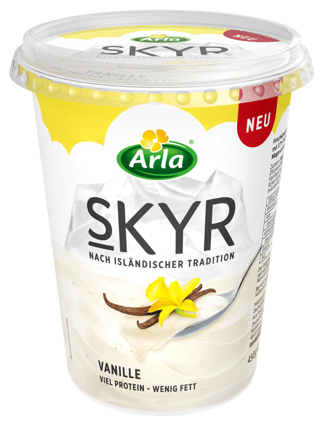 Eine cremig-frische 450g-Becher Foods Vanille-Variante Skyr Arla - im das Arla® Sortiment ergänzt