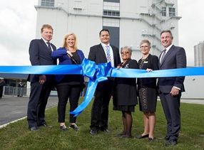 from left to right: Fonterra Chairman John Wilson, MP for Taupo, Hon. Louise Upston, South Waikato Operations Manager Sam Mikaere, Raukawa iwi member Ruthana Begbie, South Waikato Mayor Jenny Shattock and Fonterra Chief Operating Officer Global Operations Robert Spurway officially open the new state-of-the-art milk powder dryer at Lichfield.