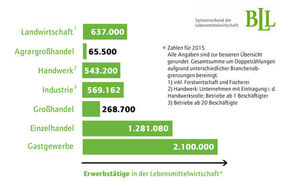 Erwerbstätige in den Einzelbranchen der Lebensmittelwirtschaft (Zahlen für 2015).