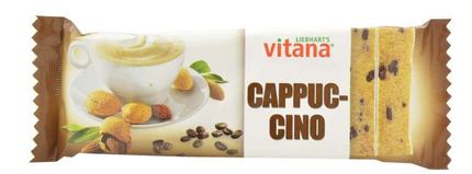 Liebhart’s Vitana Organic Cappuccino Flavoured Fruit Bar. This honey and almond bar is formulated with whole milk, chocolate and coffee.