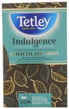 Tetley Indulgence Flavour Blends Chocolate Mint Tea is described as black tea with tempting mint and dark chocolate flavours.