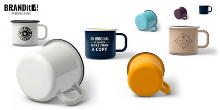 Emaille-Tassen und -Becher bedrucken - Bild-Beispiele Farben und Bedruckung