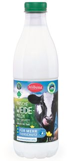 "Milbona" Weidemilch: Lidl baut sein zertifiziertes Milchangebot weiter aus. Ab Ende Juli ist die Lidl-Weidemilch in ausgewählten Regionen mit der Premiumstufe des Tierschutzlabels des Deutschen Tierschutzbundes gekennzeichnet.