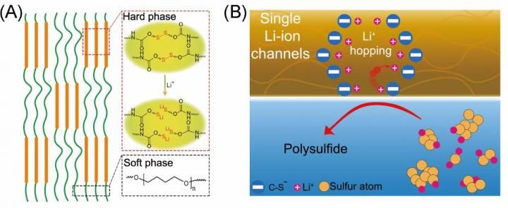 Stabilizing sulfur cathode by single Li-ion channel polymer binder