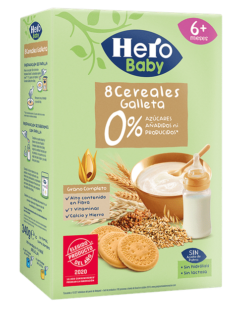 Hero Baby - Papilla de 8 Cereales sin Azúcares Añadidos, para