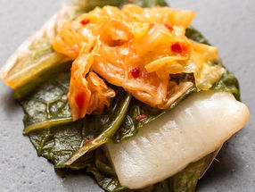 BlueNalu's whole-muscle, cell-based yellowtail prepared in acidified form in a kimchi recipe.
