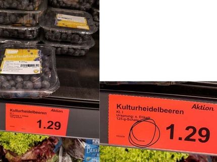 Bei diesen Heidelbeeren müsste ein Grundpreis pro 100g oder 1kg angegeben werden.