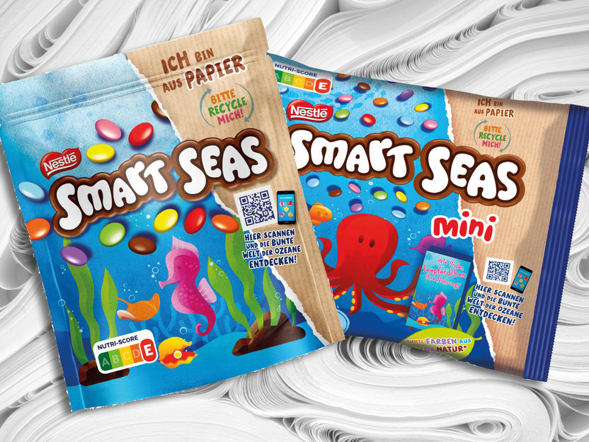 Neue Smarties-Sonderedition in recycelbarer Papierverpackung lässt die bunte Welt der Meere entdecken - Die Papierverpackungen der „Smart Seas“-Sonderedition zeigen Seepferdchen & Co. in verschiedenen, spielerischen Designs.