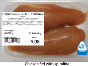 Das Forscherteam präsentierte den Versuchspersonen Hühner, die zum Beispiel mit Spirulina-Algen gefüttert worden waren.