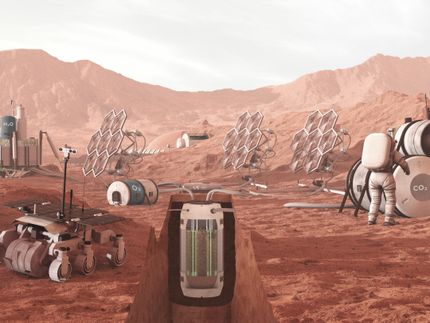 Illustration eines Photobioreaktors auf Basis von Cyanobakterien als Teil eines biologischen Lebenserhaltungssystems einer Mars-Station.