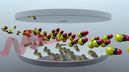 An near-infrared laser (red) makes the originally disordered molecules perform synchronized cartwheels