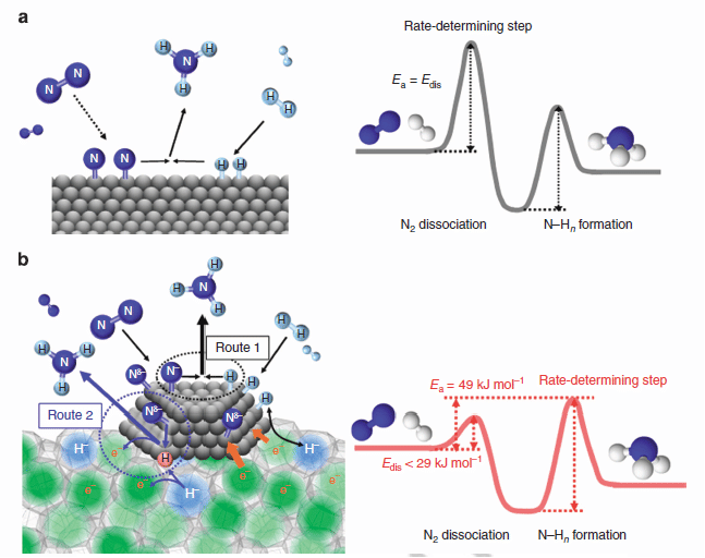 Proposed reaction mechanism and energy profile for ammonia synthesis.