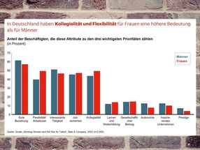 In Deutschland haben Kollegialität und Flexibilität für Frauen eine höhere Bedeutung als für Männer