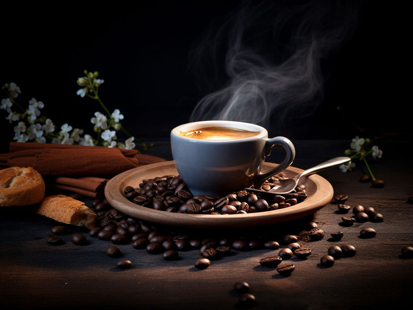 Taza de café negro junto a algunas cápsulas de nespresso