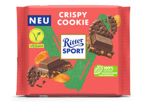 Neu ab Januar 2024: Ritter Sport Vegan Crispy Cookie, 100 Gramm