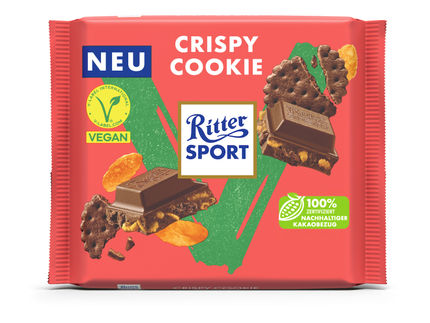 Nouveau à partir de janvier 2024 : Ritter Sport Vegan Crispy Cookie, 100 grammes