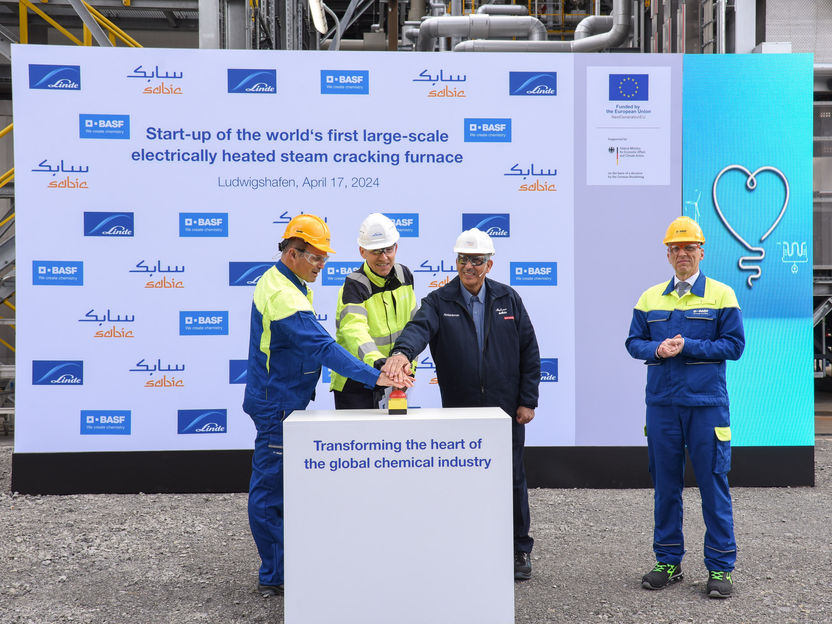 BASF, SABIC, and Linde celebrate the start-up of the world's first large-scale electrically heated steam cracking furnace - Technology with the potential to reduce CO2 emissions by at least 90% compared to conventional steam crackers