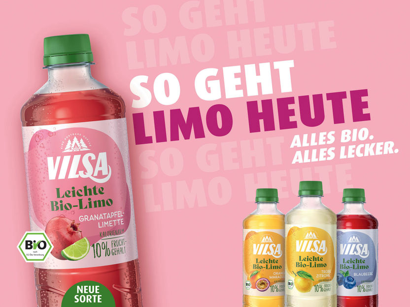 Fruity-fresh lemonade enjoyment: VILSA light organic lemonade with new "pomegranate-lime" flavor