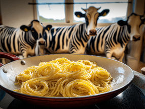 Teflon as a low-calorie stomach filling, cows with zebra stripes and the physics of lumpy pasta sauce