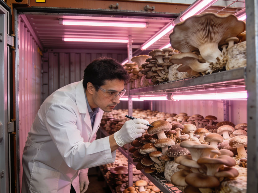 Des conteneurs à champignons sur le campus de recherche : Fraunhofer teste la production alimentaire urbaine - Le centre des instituts Fraunhofer de Stuttgart teste, en collaboration avec Kleinblatt et Fungi Feeds, des conteneurs de culture de champignons comme élément constitutif de l'approvisionnement alimentaire de demain