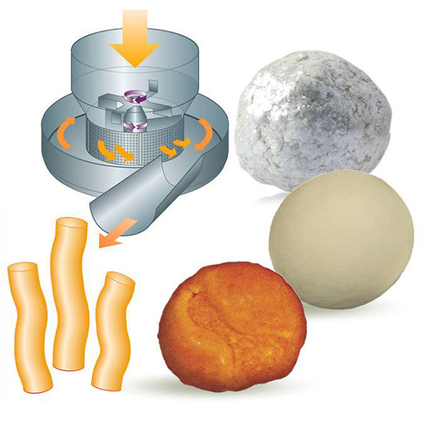 Granulation de poudres et de liquides en boulettes compactes et rondes