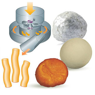 Pelletization of powders and liquids into compact, round pellets
