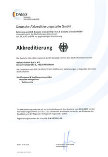Hellma Analytics Calibration Lab - accredited acc. to DIN ISO 17025