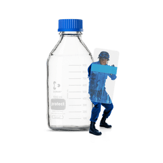 PROTECTIV: DURAN® PROTECT Laborflasche GL 45 aus Klarglas, kunststoffummantelt, mit Schraubverschluss und Ausgießring aus PP