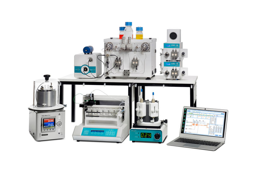 4-channel flow chemistry system for reaction optimization with temperature controllers, heating and cooling units,online UV-Vis detector and Fraction collector.