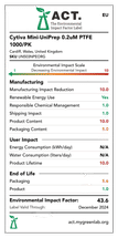 Mini-UniPrep™ ACT label, an environmental impact score