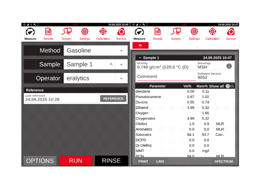 eraspec X: Messbildschirm