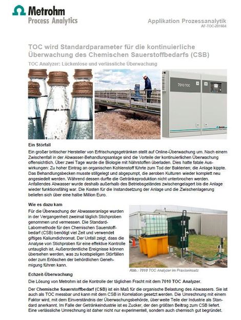Getränkeindustrie: CSB-Überwachung in der Abwasseranalytik - Hersteller von Erfrischungsgetränken stellt nach Störfall auf TOC-Online-Überwachung um