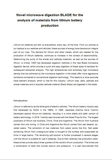 Novel microwave digestion for the analysis of materials from lithium battery production