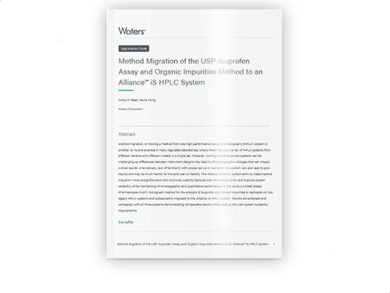 Migración del método de ensayo de ibuprofeno USP y del método de impurezas orgánicas a un sistema HPLC Alliance™ iS