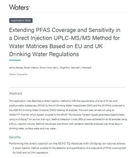 Erweiterung des Erfassungsbereichs und der Empfindlichkeit von PFAS in einer UPLC-MS/MS-Methode mit Direkteinspritzung für Wassermatrices auf der Grundlage der EU- und britischen Trinkwasserverordnungen